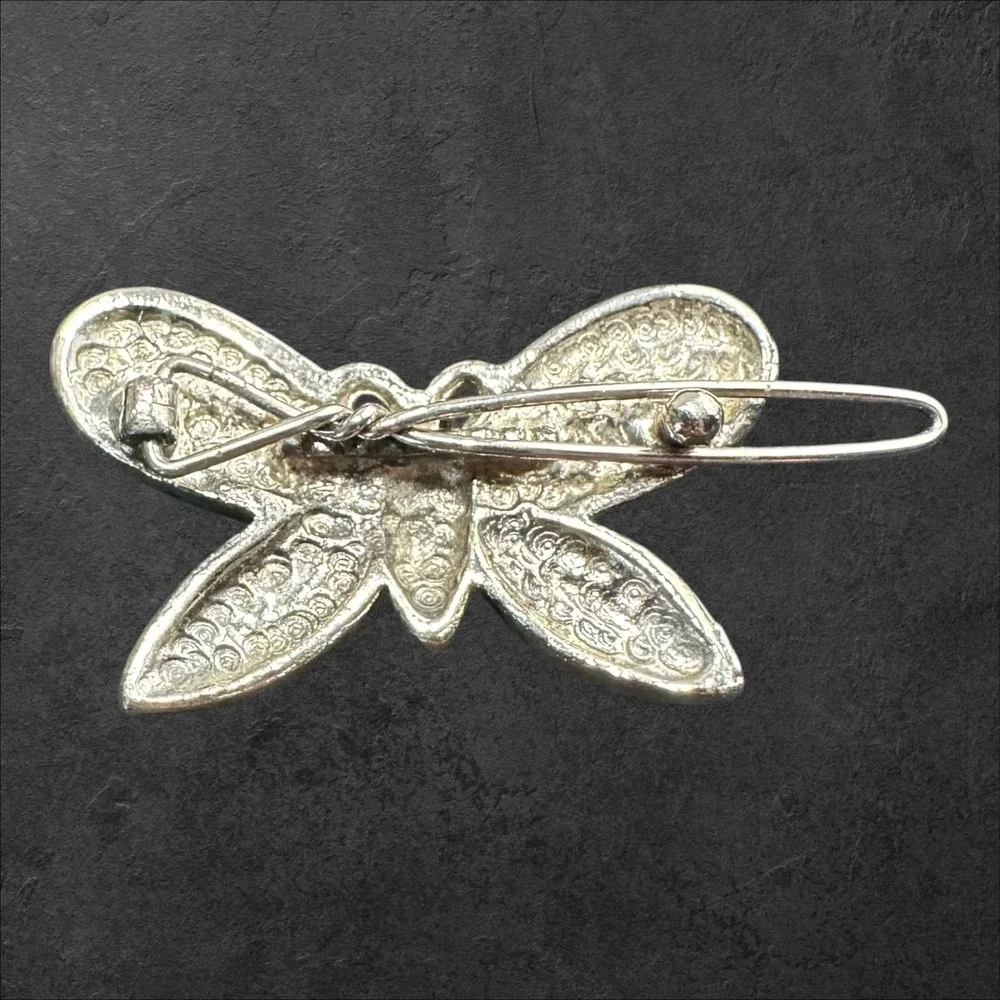 Unmarked‎ Butterfly Hair Clip/Barrette.Silver Toned Glitter Enamel Y2K Fairycore